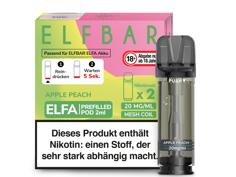 Elfbar ELFA - POD Apple Peach (2x2ml) 20mg egogreen Elfbar ELFA - POD Apple Peach (2x2ml) 20mg egogreen